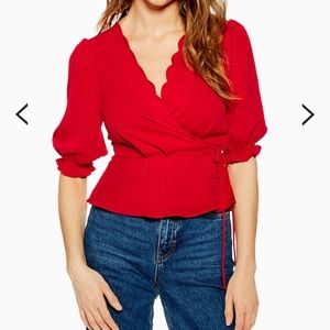 Topshop red scallop wrap top. NWT